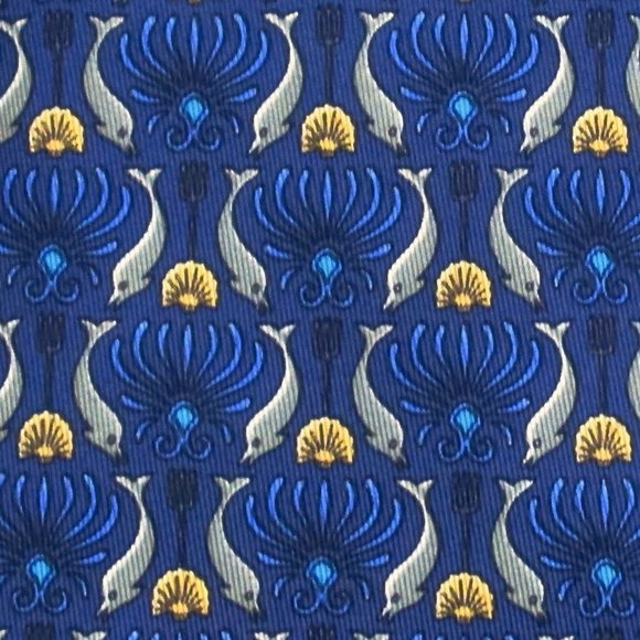 Hermes Men 100% REAL HERMES TIE ~ NAVY BLUE FUN GRAY DOLPHINS & SHELLS TRIDENTS CONCH JEWEL